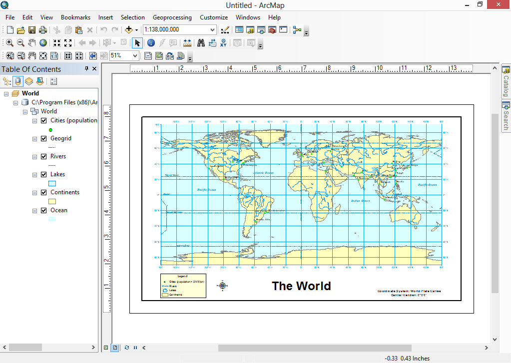 ArcMap with a world map