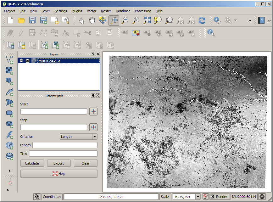 QGIS screenshot of MOD17A2_2.tif