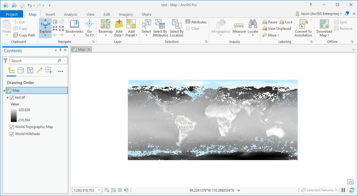 ArcGIS Pro screenshot of MOP03TM GeoTIFF created by gdalmdimtranslate