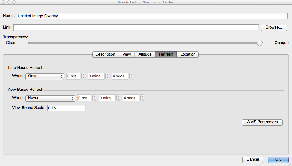 New Image Overlay Dialog Box with Refresh Tab Selection