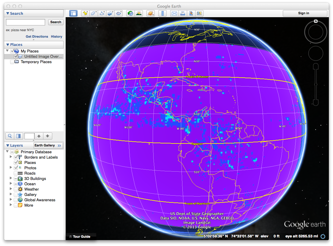 Google Earth visualizing WMS TRMM image from GES DISC