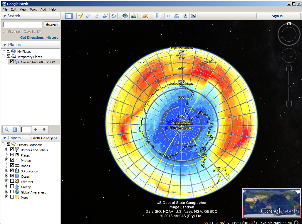 Google Earth visualizing KMZ file exported by Panoply