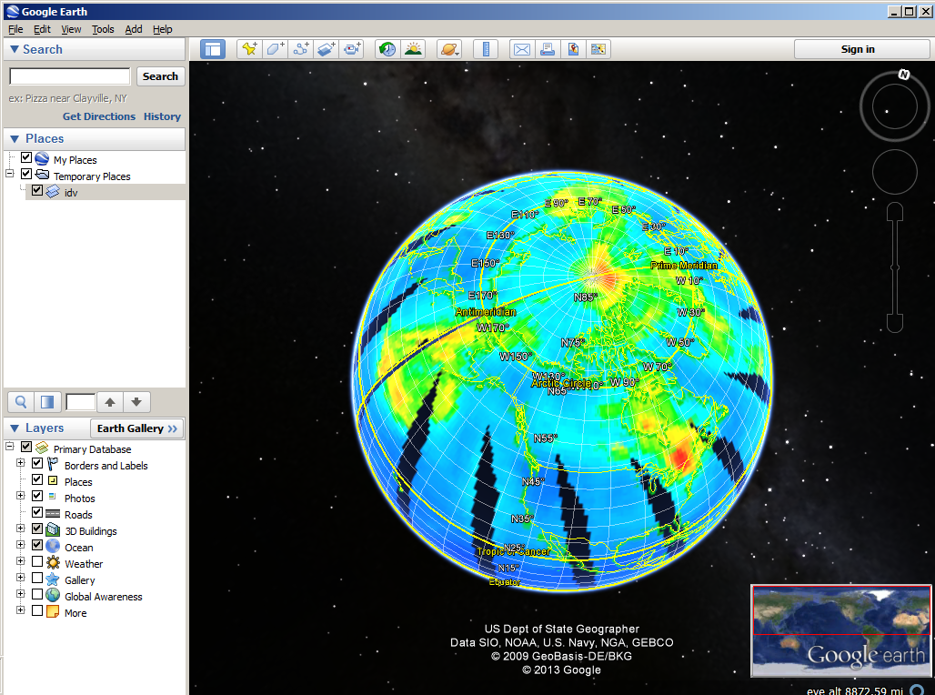 Google Earth visualizing KMZ file exported by Panoply