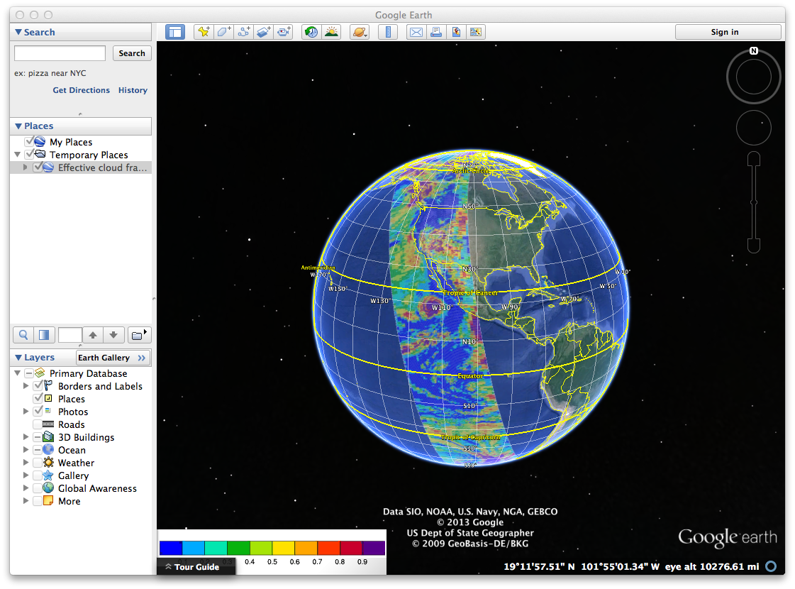 Google Earth visualizing KMZ file created by NCL