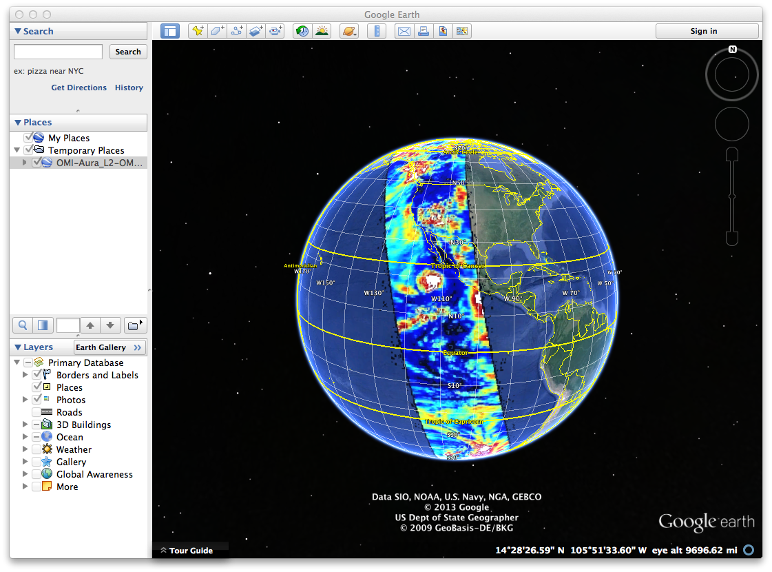 Google Earth visualizing KMZ file created by IDL