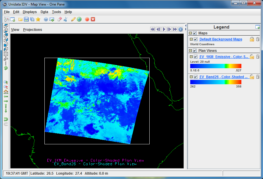 MYD021KM Earth View 1KM Emissive Bands Scaled Integers in IDV