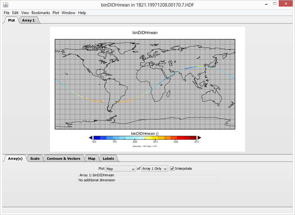 Panoply Visualization of TRMM data through NcML handler