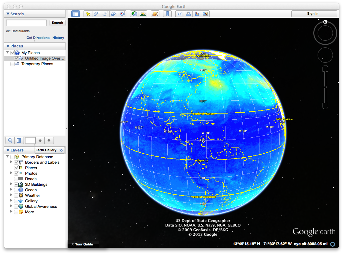 Visualizing NASA OMI data with Google Earth via ncWMS