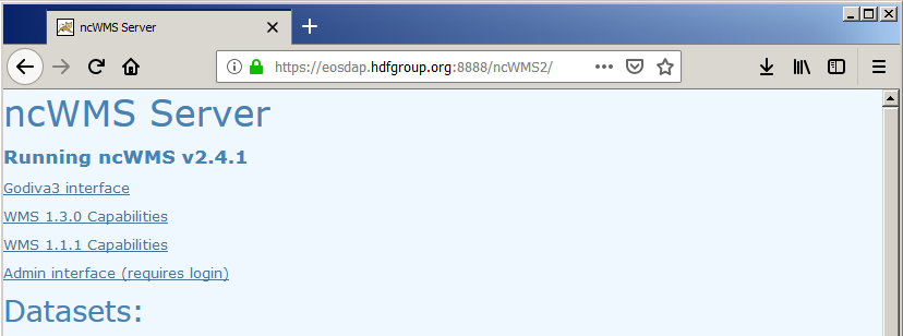 ncWMS initial main web page after installation