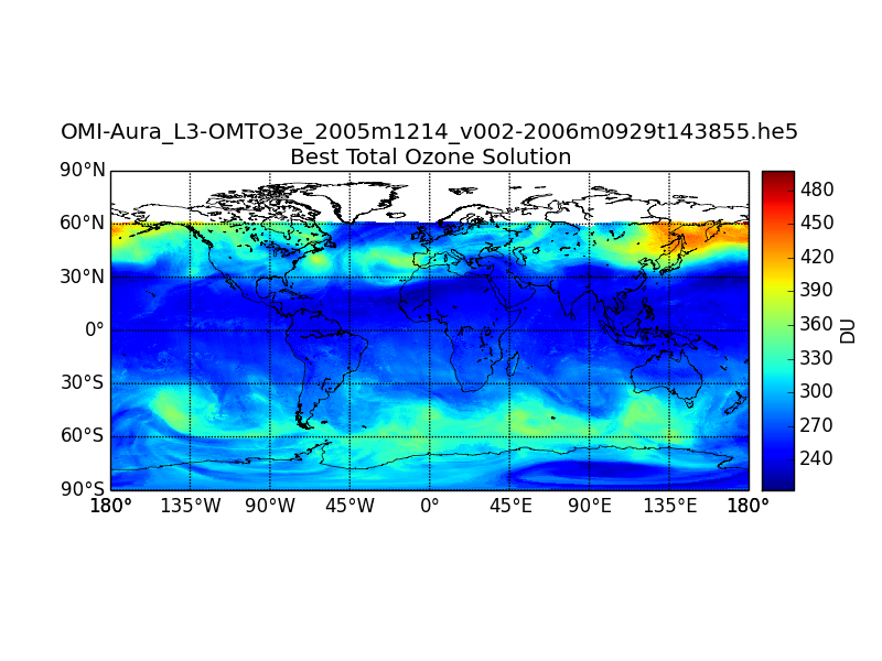 Visualization of NASA GES DISC OMI L3 HDF-EOS5 data using h5py